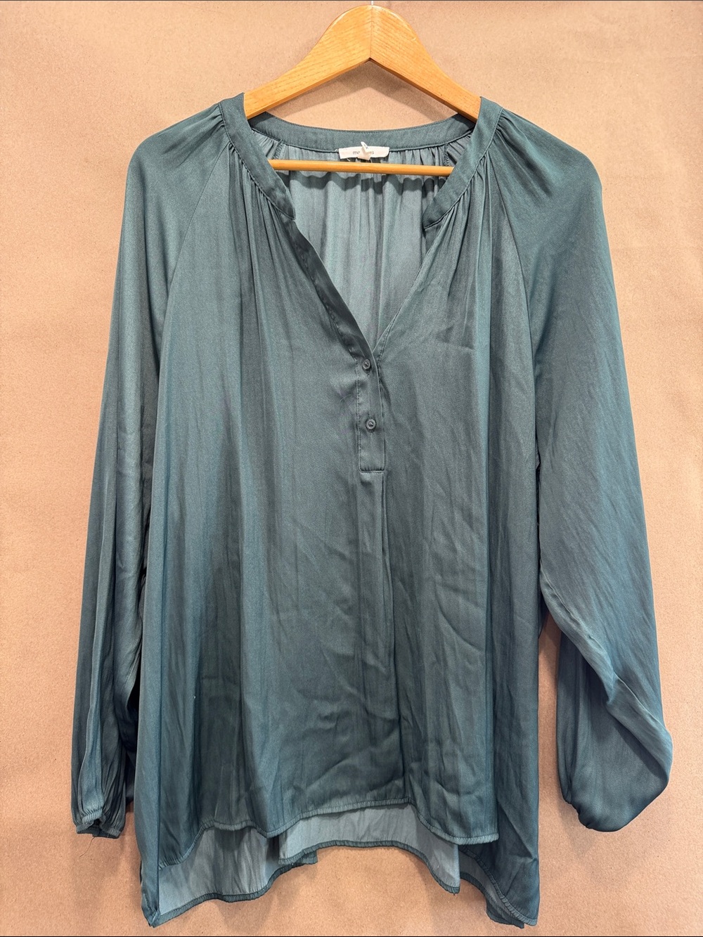 Women's Teal Long-Sleeve Peasant Blouse